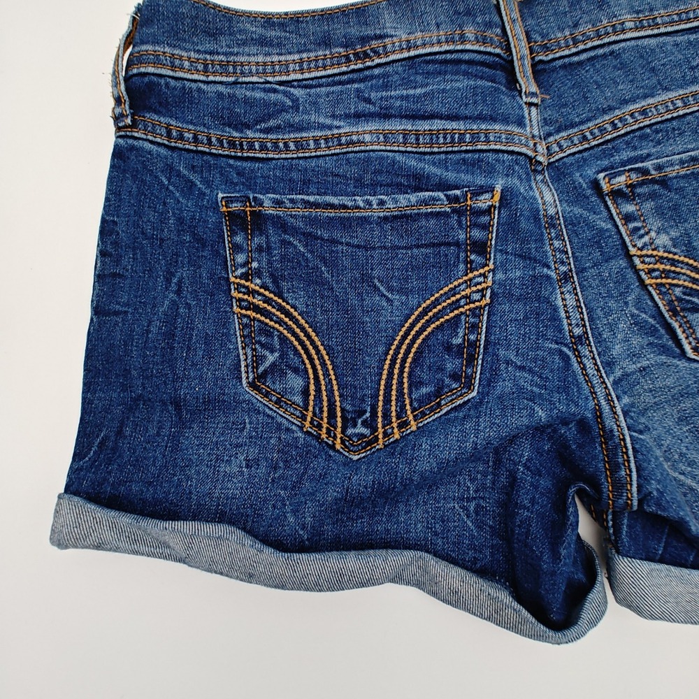 Hollister Midi Shorts Women Size 3 W26 Cuffed Denim Blue Mid Rise - Picture 4 of 7
